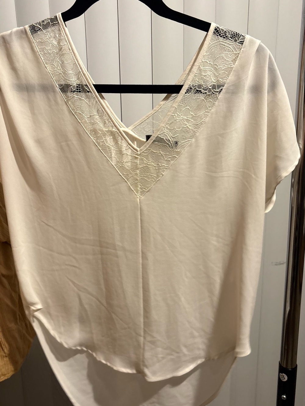 Astr Cream Lace-Trim V-Neck Blouse